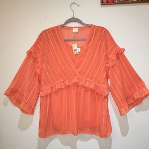 Cupio Orange Hippie Boho Elbow Sleeve Blouse